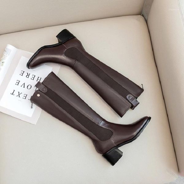 

small fragrance slim riding boots long tube british riding boots women's 2020 new but knee high tube leather fashion1, Black