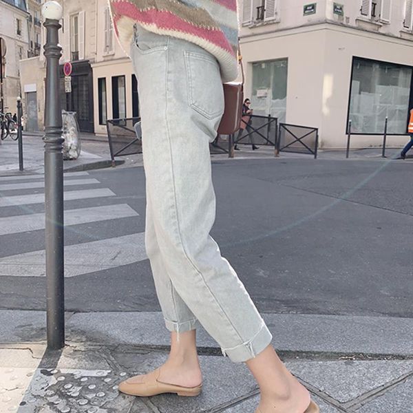 

mishow 2019 autumn winter causal light blue jean women high waist straight zipper long pants mx19c2373