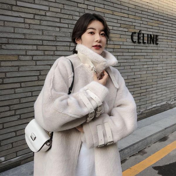 

women's fur & faux women 2021 autumn winter coat female casual loose oversize jacket ladies thick warm plush outwear overcoat c180, Black