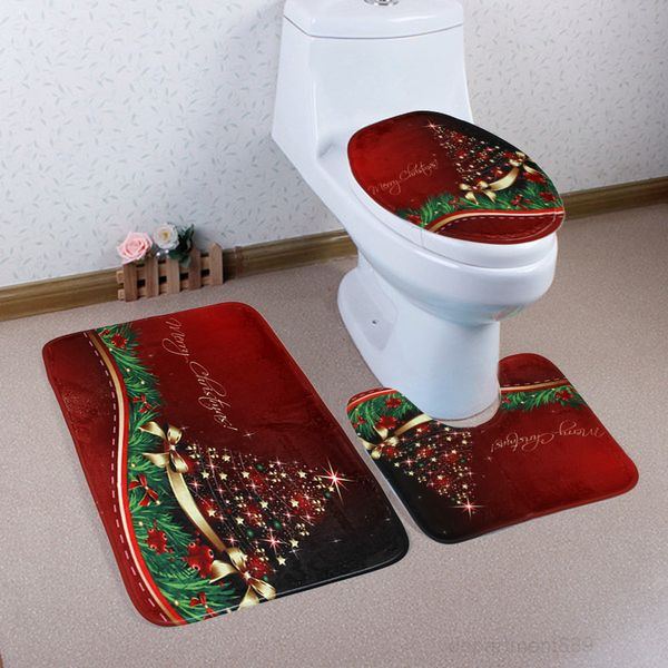 

a-new design merry christmas pedestal rug lid toilet cover + bath mat 3pc/set decorations for home navidad bathroom u71102