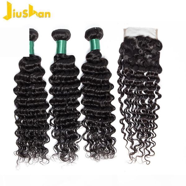

brazilian bundles with closure malaysian 3 bundles with closure 100% human hair deep wave bundles with closure non remy, Black;brown