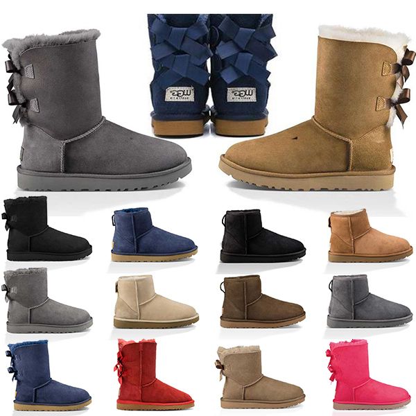 

womens boots snow booties classic short ankle knee black grey brown red pink blue women winter boot keep warm