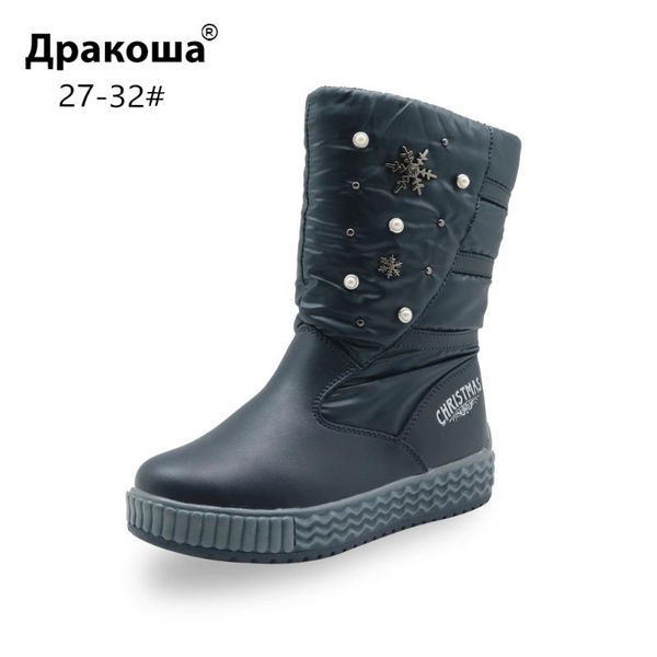 

apakowa girls winter boots toddler children' fashion mid-calf woolen snow boots for little girls with pearl cold weather shoes, Black;grey