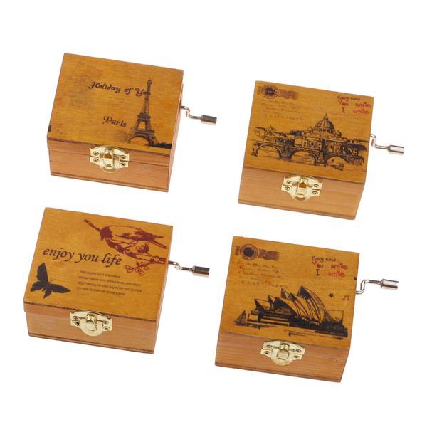 

scenery wooden hand-cranked music box clockwork music box castle in the sky