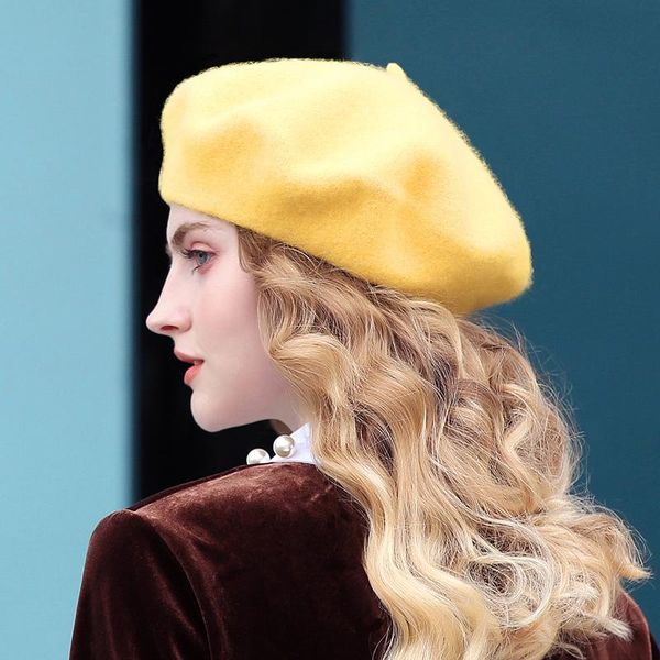 

berets 100% pure wool beret hat for women fashion british style solid color winter hats flat cap girl felt, Blue;gray