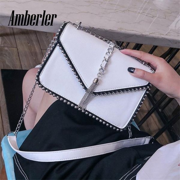 

amberler new chain crossbody сумка для женщин кожа pu сумка высокого качества дамы малый rivet travel сумка сумки женские