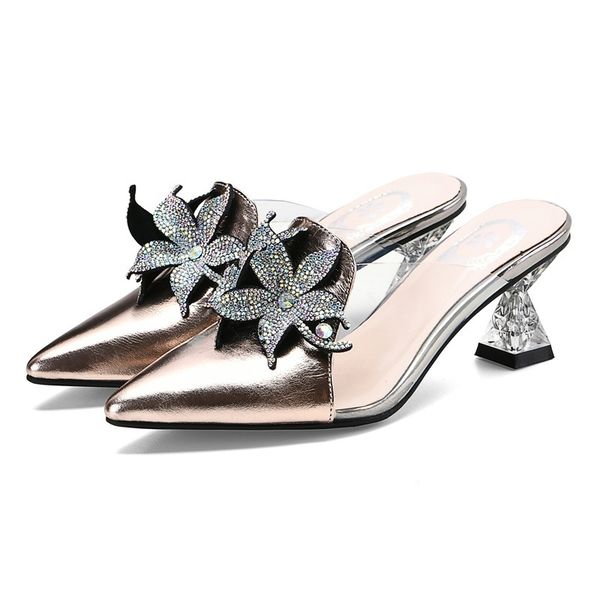 

2021 new sandals high heels toe strass silver shoes woman wedding pt3w, Black