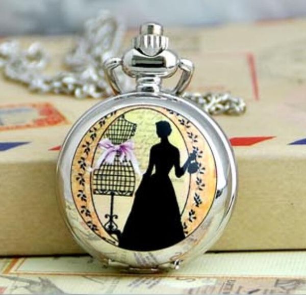 

12 model wholesale children's enamel picture series pocket watch necklace vintage accessories wholesale korean sweater chain fashion ta, Slivery;golden