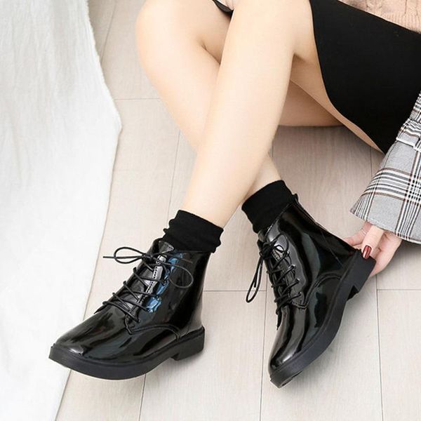 

cresfimix women casual black pu leather lace up autumn boots lady cool autumn & winter boots botas de mujer a6444