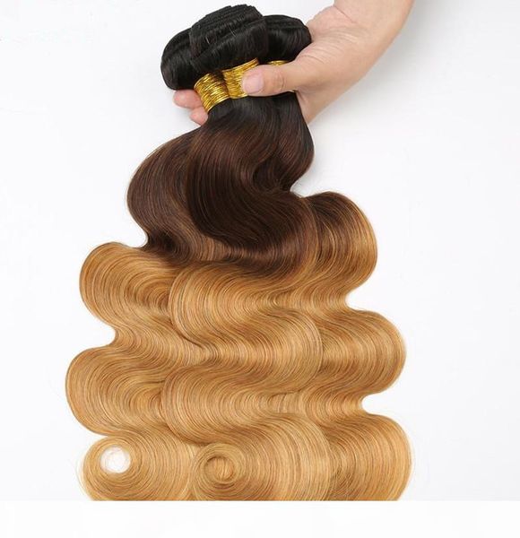 

100% human hair virgin weaving brazilian body wave hair bundle 100g piece&300g lot with ombre color t1b 4 27, Black