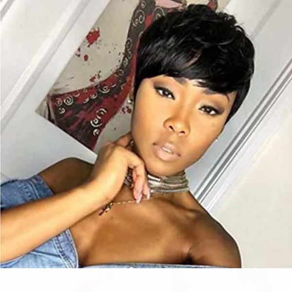 

diva шелковистой прямой pixie cut парики человеческих волос для чернокожих женщин short cut парики машина сделано парик шнурка none человече, Black;brown