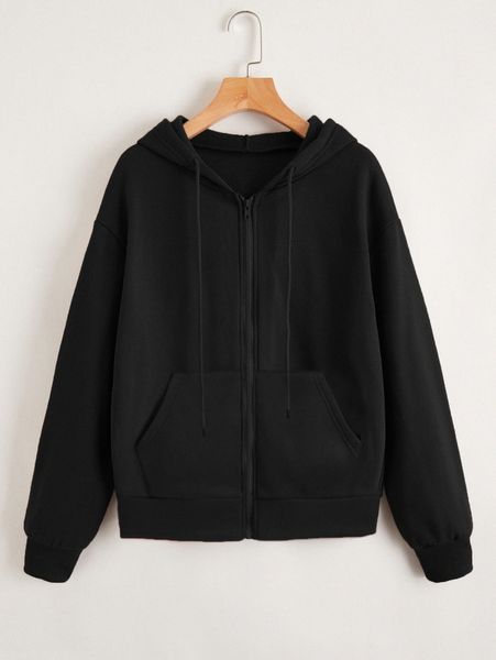 

zip up drop shoulder drawstring hoodie g8kr#, White;black