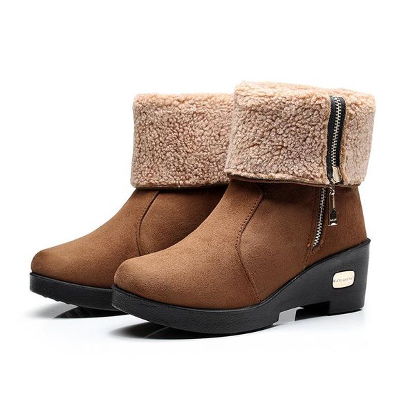 

2020 winter new high tube cotton boots square heel thickened cotton wool warm shoes side zipper flanging women's snow boots, Black
