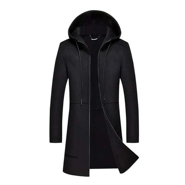 

justar мужская новая осень с капюшоном в шерстяной шерстяной пальто, Black