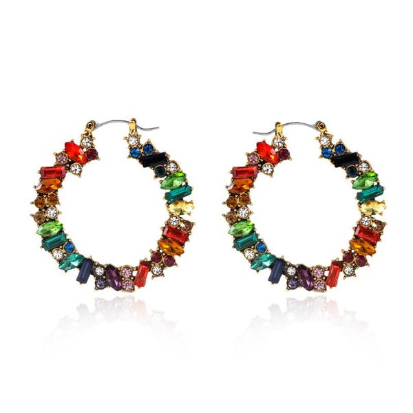 

fashion colorful crystal rainbow big hoop earrings for women c shaped earring street style party female jewelry accessories 2020, Golden;silver
