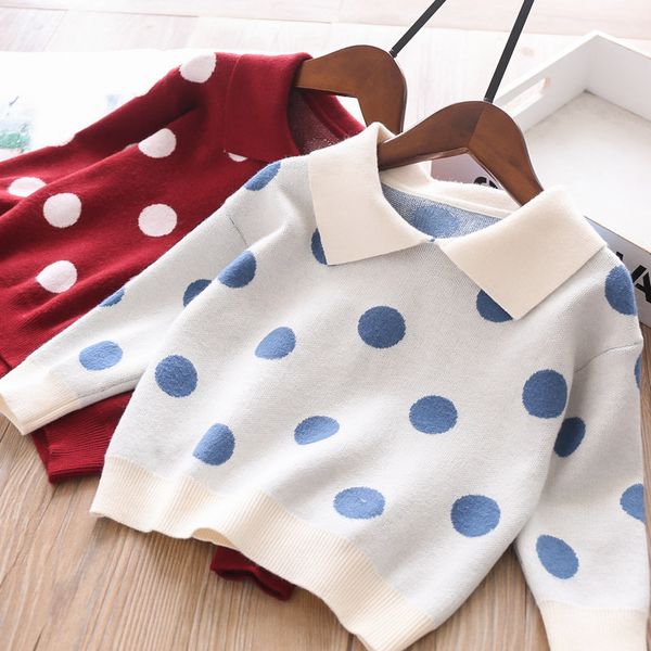 

lapel girls' sweater dot children's clothing wholesale, Blue