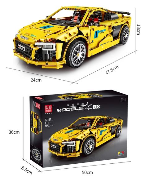 

sell mould king 13127 1:10 r8 yellow technic remote control rc car toys brick truck toys for boys