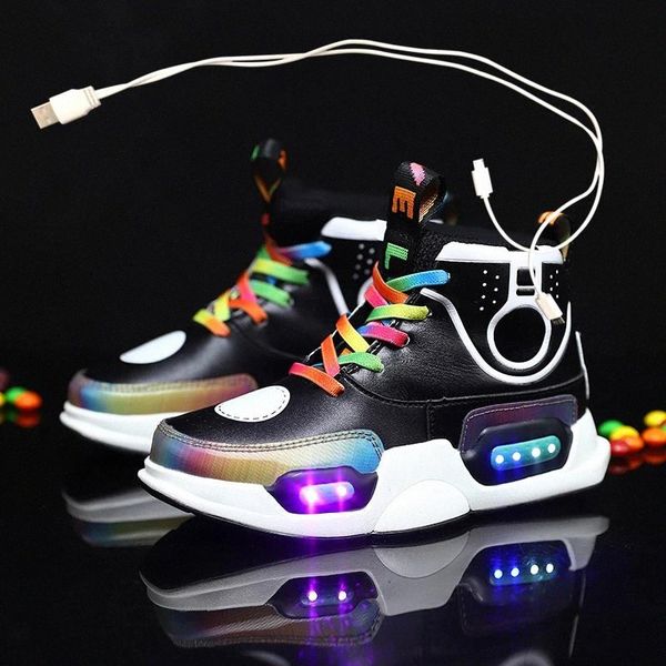 

2020 children usb charge colorful led back light shoes mesh girls flash luminous sneakers boys glowing sneakers kids shoes #vd64