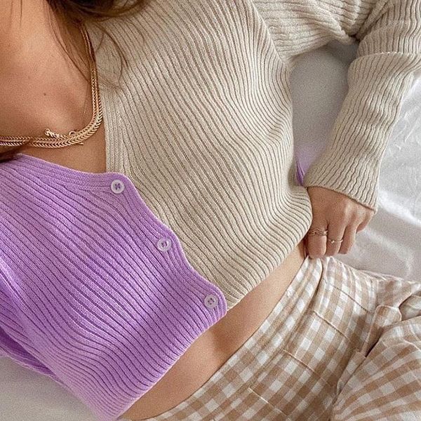 

nclagen v neck contrast color women cropped cardigan single breasted knitting sweater autumn long sleeve casual outerwear outfit1, White