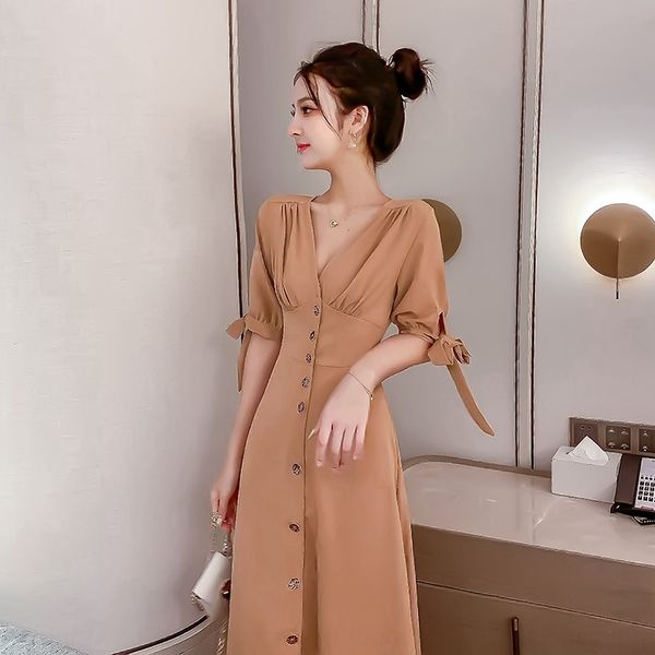 

dte3f 2020 нового похудения французского похудение длина до колена platycodon grandiflorum однобортной талии v-образного вырез элегантного ф, Black;gray