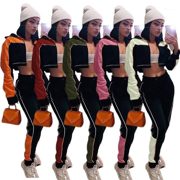 

new two piece outfits women sweatsuit patchwork zip jacket sweatpants joggers tracksuit matching set wholesale dropshipping1, Gray