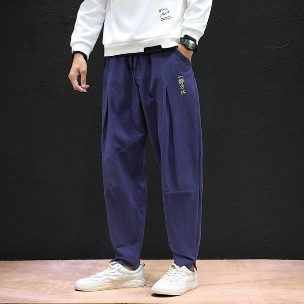 

плюс размер мужчины шаровары 2020 новый урожай streetwear традиционный китайский человек вскользь свободные брюки хлопок белье мужской брюки, Black