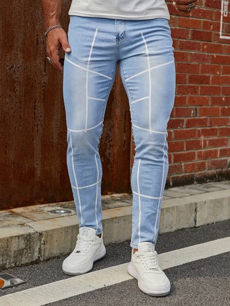 

men zip fly plaid jeans o5p8#, Blue