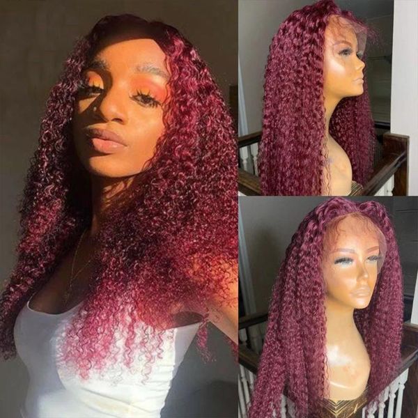 

lace wigs red front human hair natura hairline kinky curly indain silk full for women burgundy 360 frontal wig headband, Black;brown