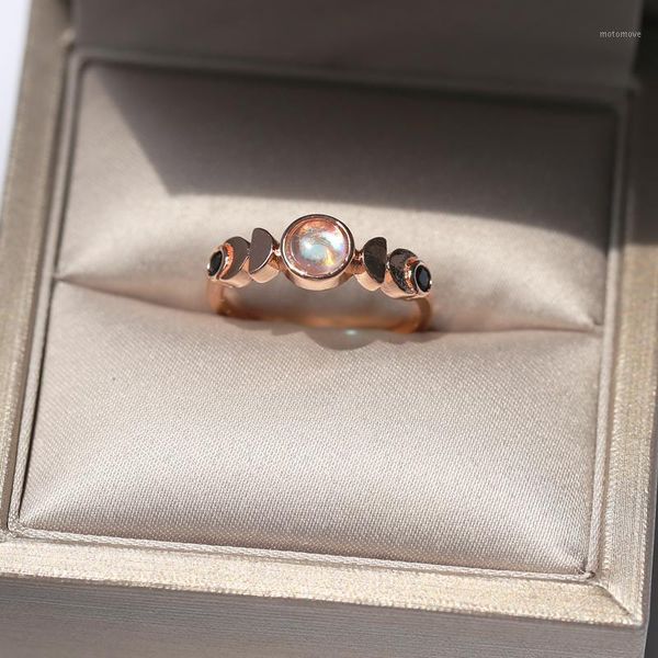 

cluster rings 1pc rose gold color moon shape moonstone finger for ladies creative party wedding engagement ring jewelry cute girls1, Golden;silver