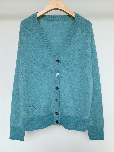 

v-neck single-breasted cuffs hem stitching cashmere knitted cardigan1, White