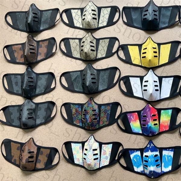 

dustproof unsiex face breathe mask pu face leather mask fashion print men women durable mouth masks outdoor sports prote