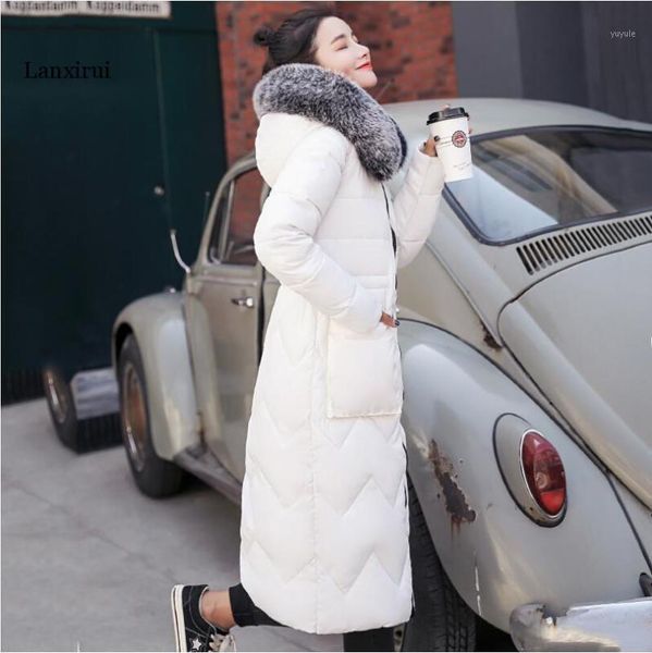 

two sides wear women winter jacket with fake fur long padded warm coat parka -30 degrees thickened warm parkas coat1, Black