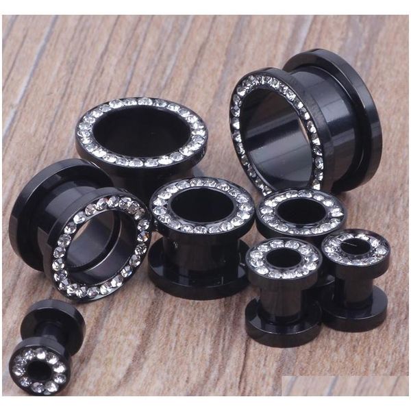 

mix 4~16mm 64pcs/lot stainless steel black crystal ear plugs body piercing jewelry ear flesh tunnel fcdpa, Silver