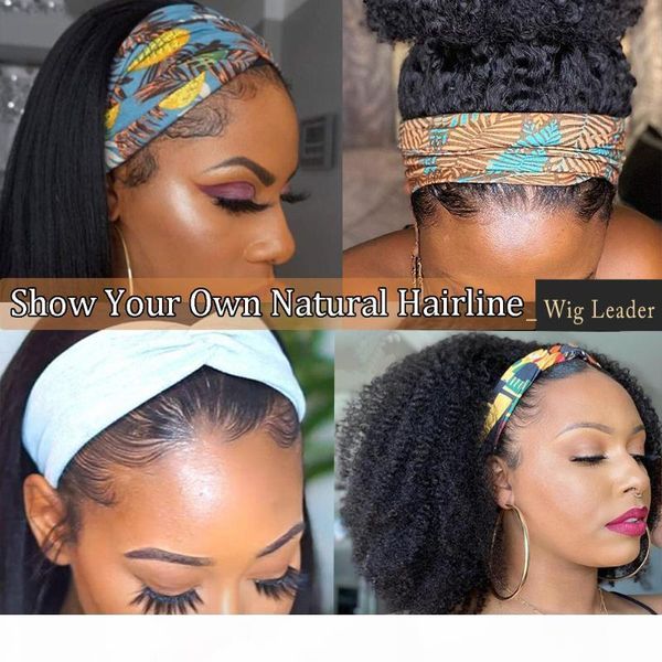 

wigleader remy human hair headbands wigs 200% density kinky curly hair wigs bands women, Black;brown