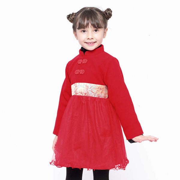 

girls' mh stitching new drs in tweed autumn and winter 2020, Red;yellow