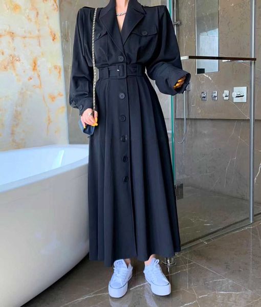 

women's spring and autumn new 2021 fashion mid-length trench coat, Tan;black