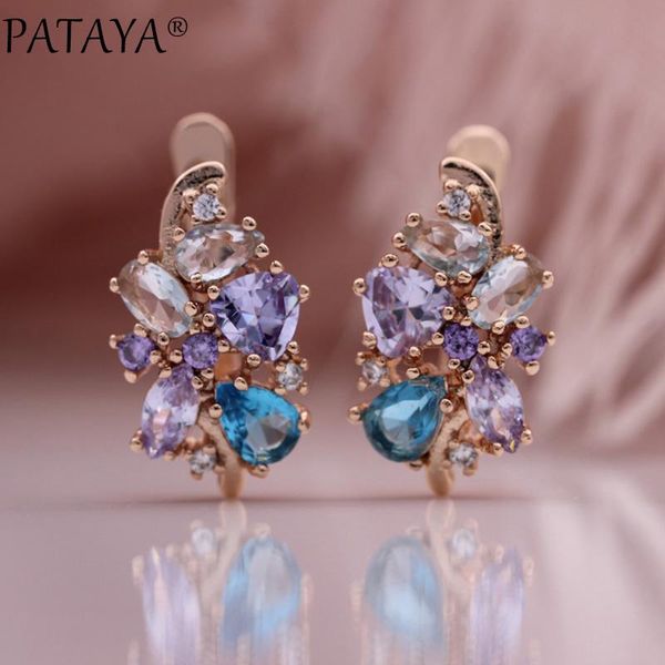 

pataya new colorful water drop natural zircon women earrings 585 rose gold dangle earrings wedding classic fine fashion jewelry, Silver
