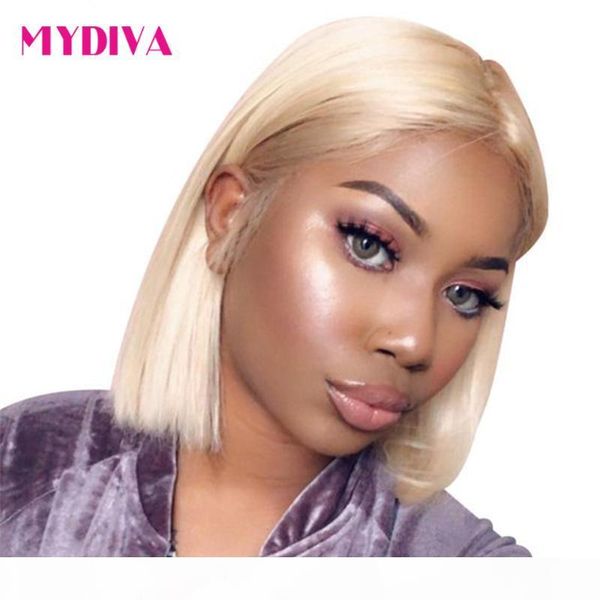 

13x1 t lace part wig 613 blonde short bob wigs remy brazilian straight 613 blonde lace part human hair wigs for black women, Black;brown