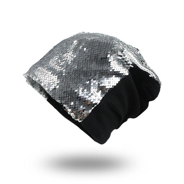 

flb] female beanie bonnet autumn winter caps hip-hop cap deformed sequins hats for women beanies balaclava womens skullies f163 wmtmfp, Black;white