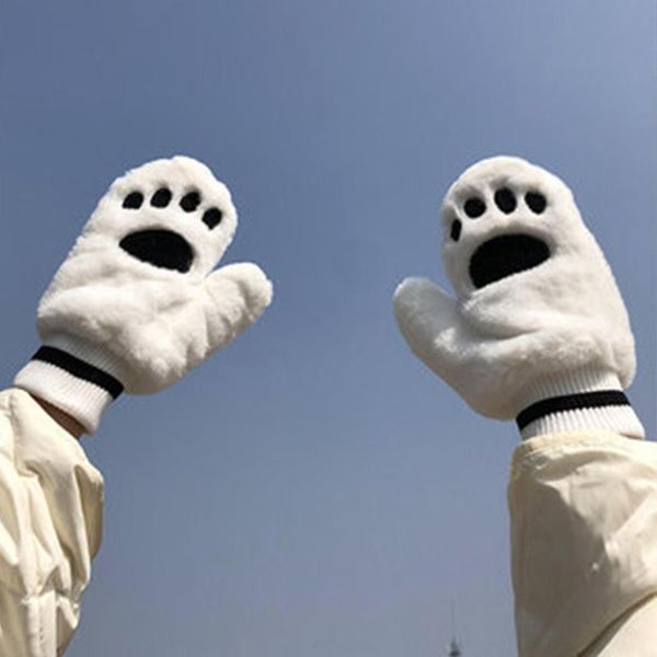

five fingers gloves female winter cat' plush and thick fashionable cute students hanging neck, Blue;gray
