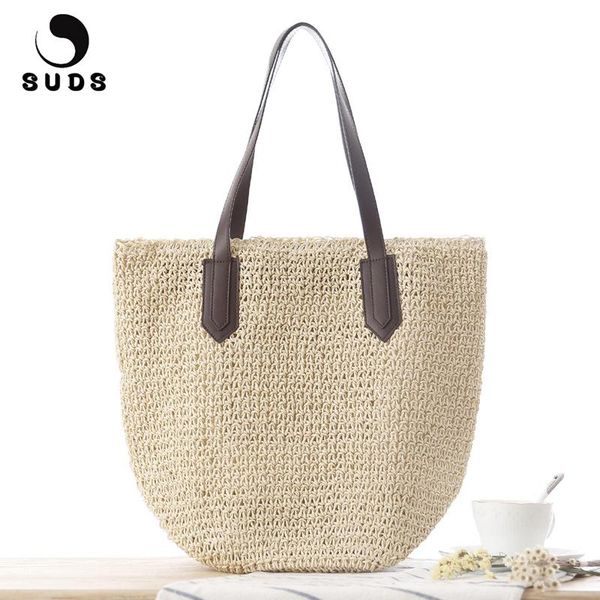

suds марка женщины соломы ручной работы сплетенный мешок пляжа конструктора высокого качества большой емкости женский летние каникулы повсед
