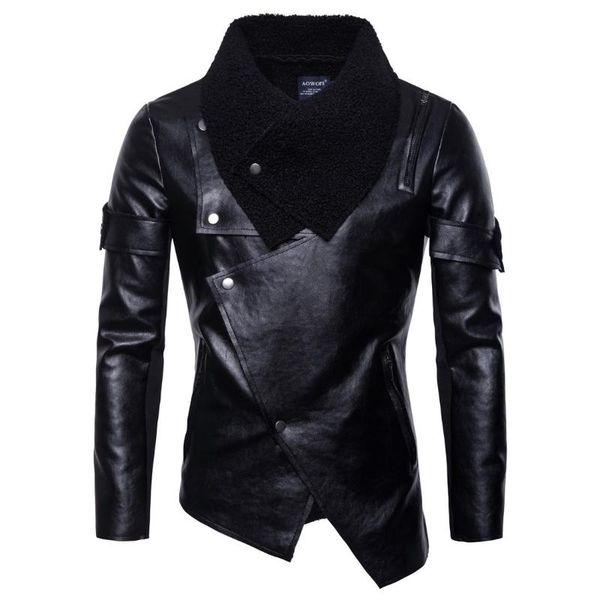 

men leather jackets jackets and coats autumn new men's motorcycle leather jacket irregular personality punk style, Black