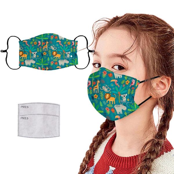 

animal camo print face mask + 2pcs filter pm2.5 fabric face cover reusable mouth cover child kids masks windproof mouth mask wmtzma