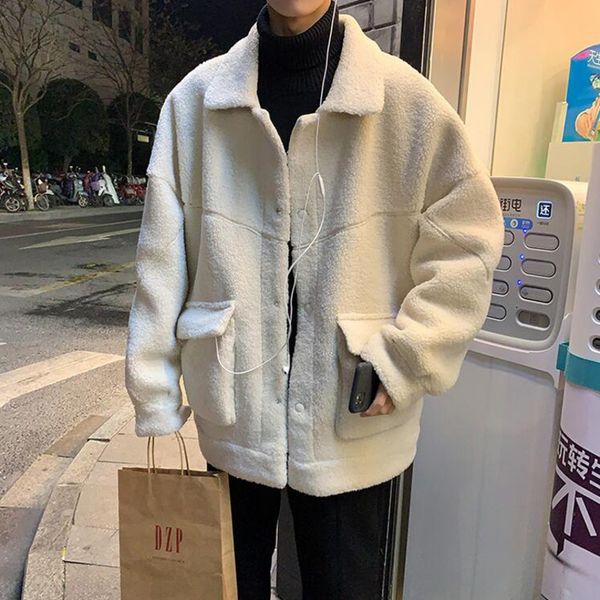 

зимний lamb полушубок мужская теплая мода ретро вскользь ватник parka мужчины streetwear wild сыпучие полупальто мужские одежда, Black