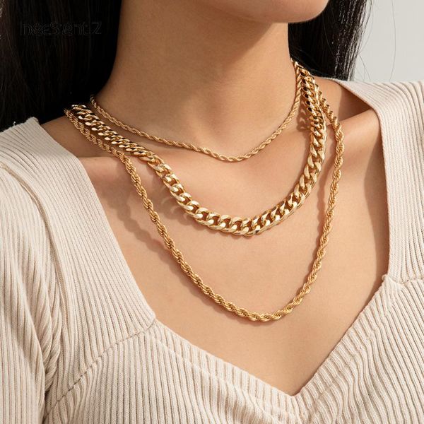 

steampunk street curb cuban miami choker necklace vintage multi layered twisted metal rope chain long necklace for women jewelry, Silver