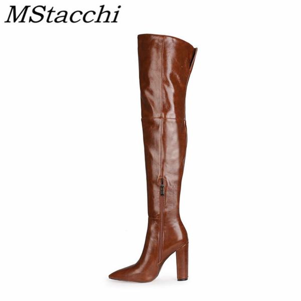 

mstacchi ankle zipper pointed women long boots solid color crude heel 2020 fashion classics madam shoes stiefeletten damen, Black