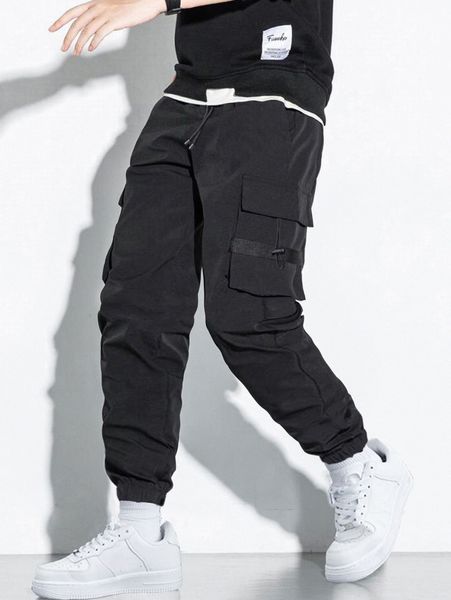 

men slant pocket cargo pants d0xm#, Black