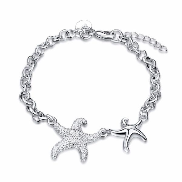 

charm bracelets standard 925 sterling silver jewelry bracelet fashion starfish lobster clasp, Golden;silver