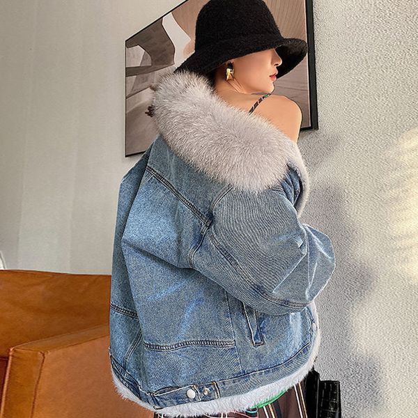

2021 new winter plush jacket women casual long sleeve outerwear korean jean coat female new warm thick streetwear plus size clothing 5643, White;black