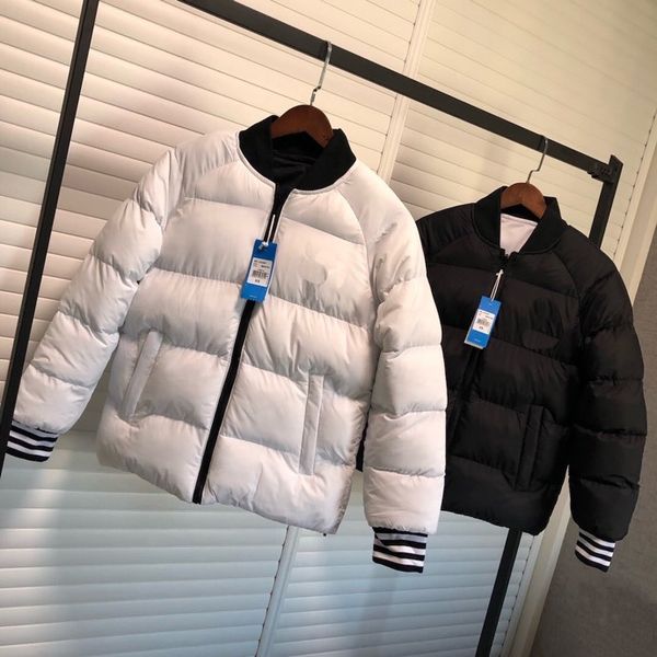 

women's cotton cost 20fw winter new double-sided baseball padded jacket 3 stripe design letter printing warm men's jacket size xs, Black